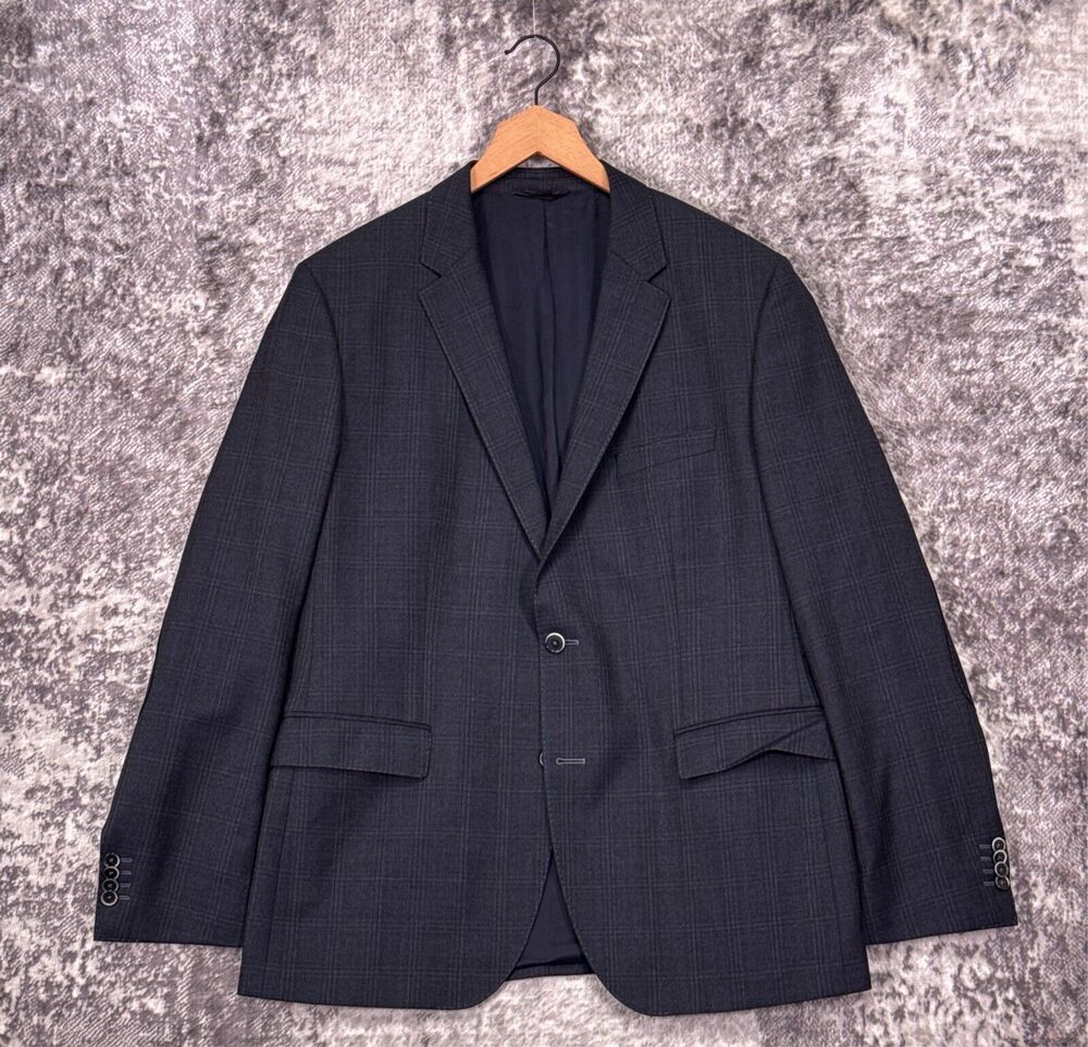 Hugo Boss Blazer 44R Mens Slim Fit Gray Italian Wool Plaid Sport Coat Jacket